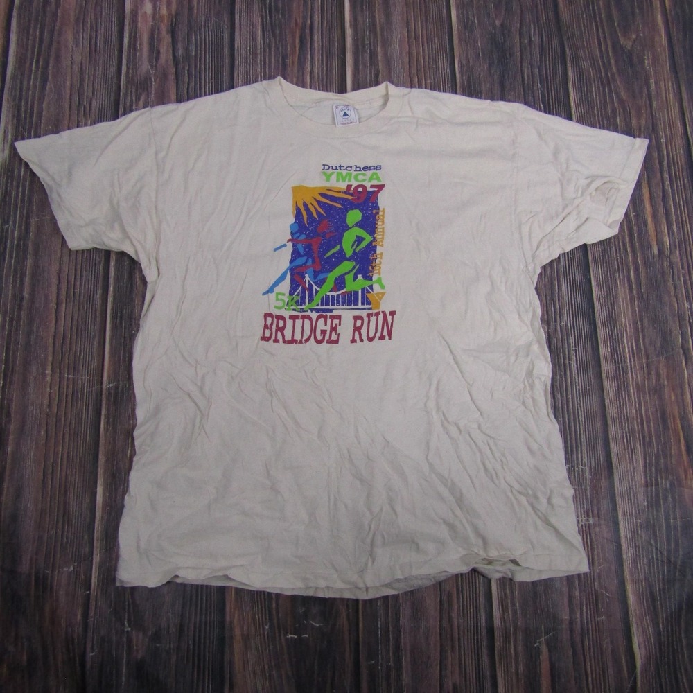Vintage Dutchess YMCA Bridge Run Shirt Mens XL White Running Single Stitch 90s